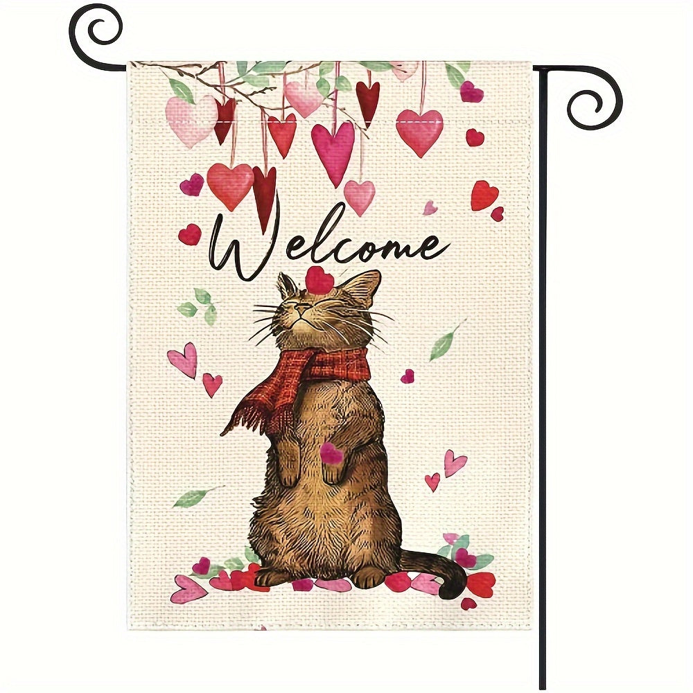 Love Heart Cat Valentines Garden Flag Double Sided Decor Outdoor