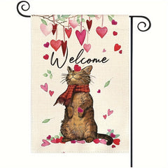 Love Heart Cat Valentines Garden Flag Double Sided Decor Outdoor