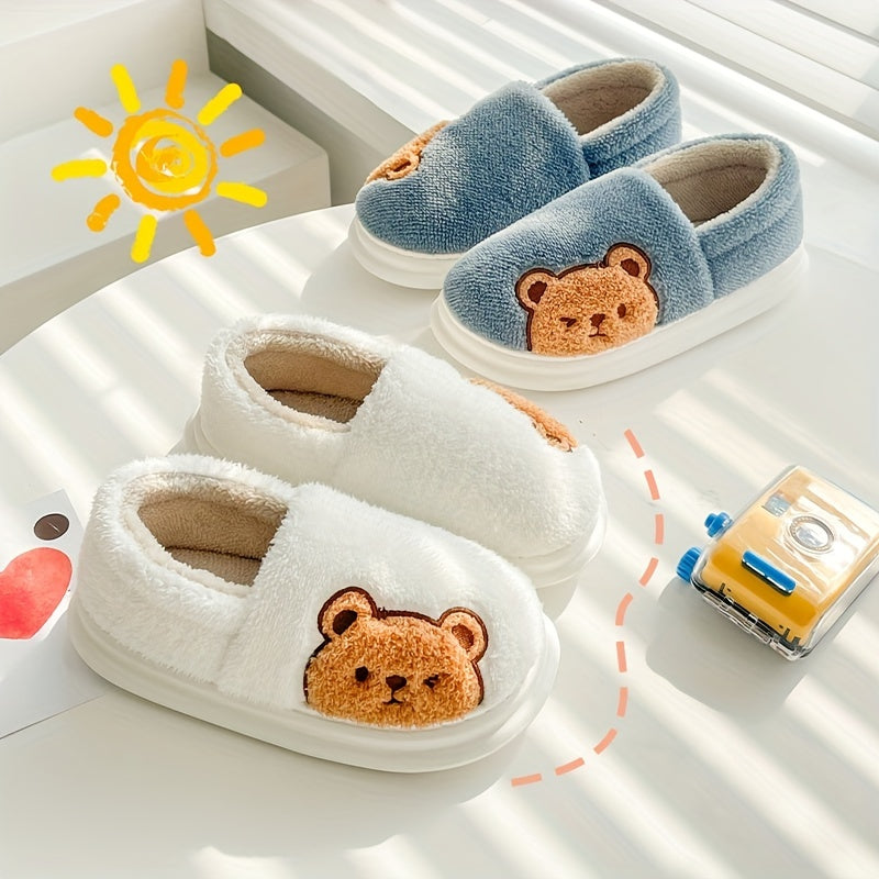 Cartoon Bear Print Slippers Round Toe Low Fluffy Warm Shoes
