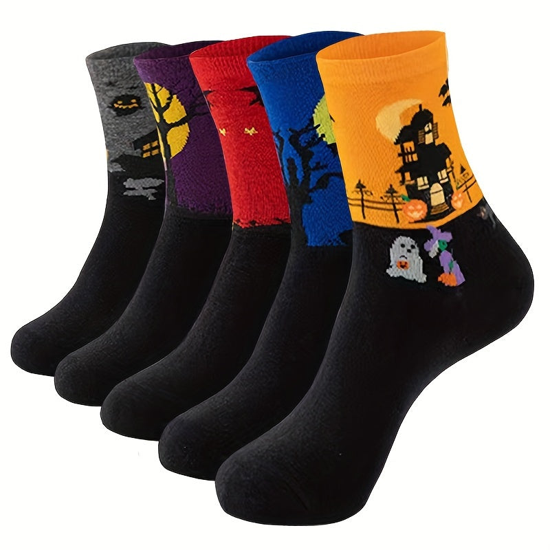 5 Pairs Bat Pattern Socks - Funny Halloween Mid Tube Women's Stockings