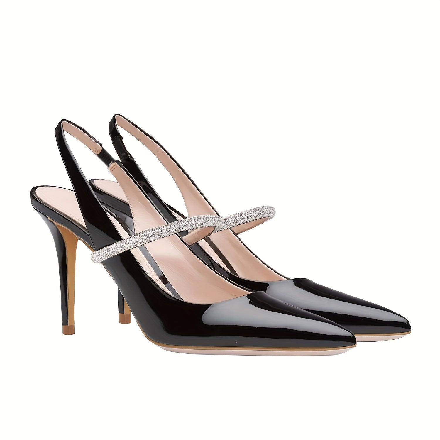 Rhinestone Heel Sandals Pointed Toe Stiletto Party Dress Slingback