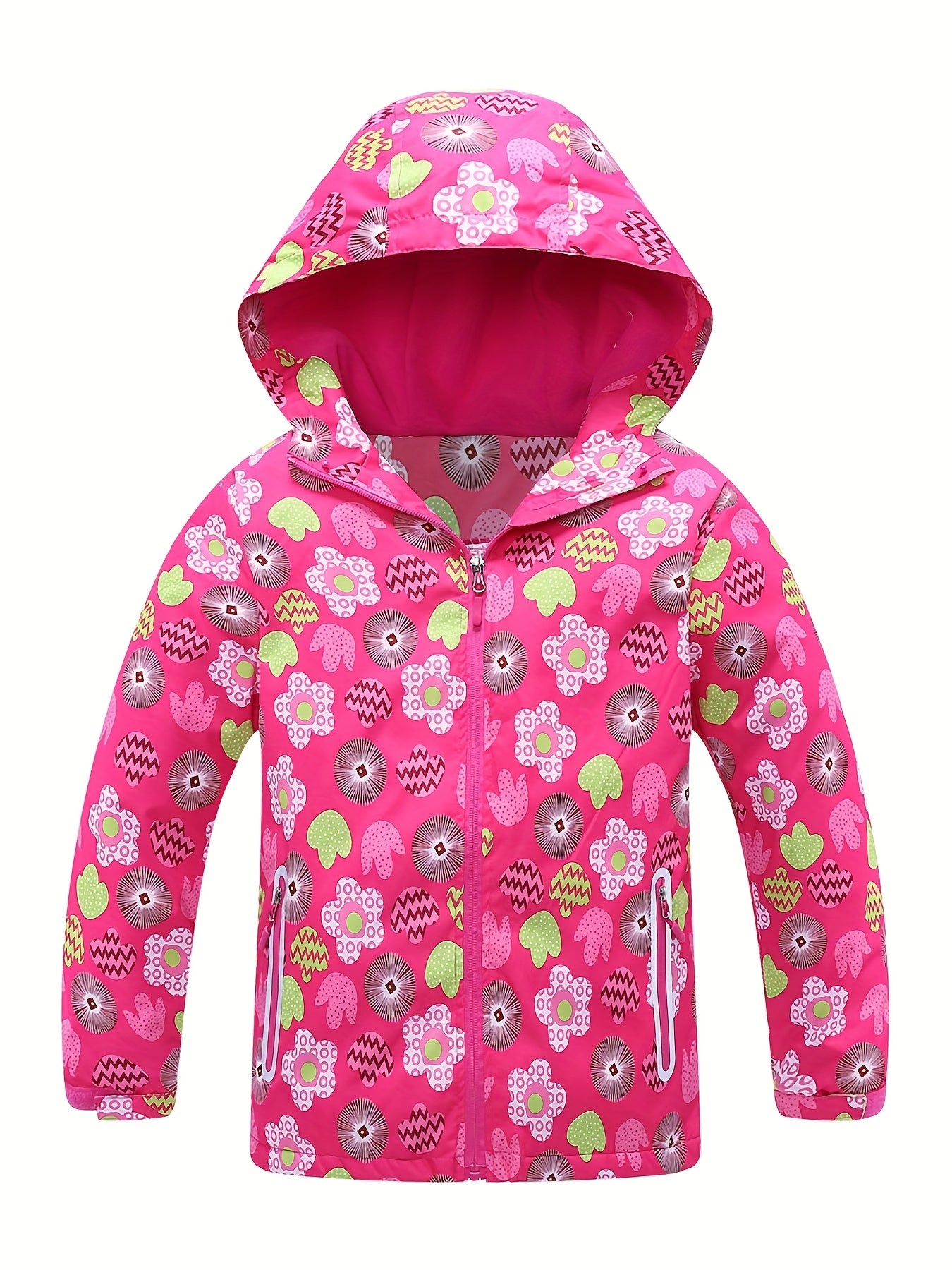 Toddler Girls Flowers Hooded Jacket Waterproof Windproof Zipper Coat