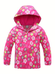 Toddler Girls Flowers Hooded Jacket Waterproof Windproof Zipper Coat