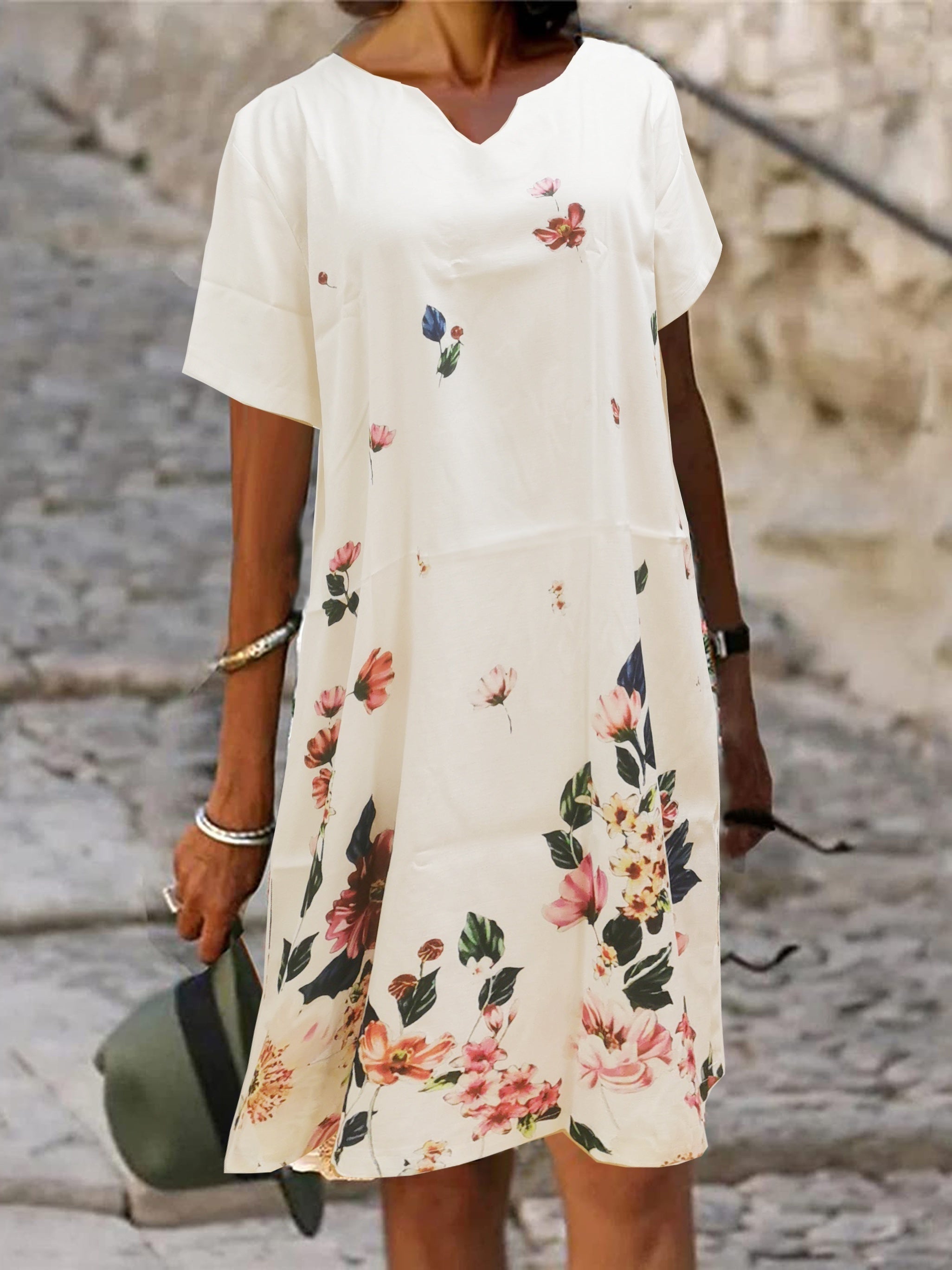 Floral Print Plus Size Notched Neck Short Sleeve Dress