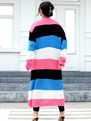 Colorblock Longline Sweater Cardigan High Stretch