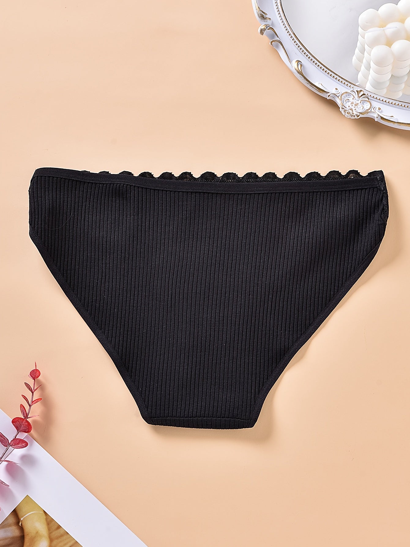 3 Pack Plus Size Ribbed Paisley Lace Briefs Set