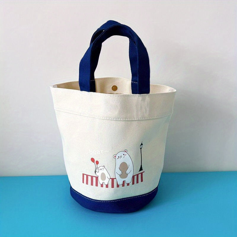 Casual Cartoon Bear Canvas Tote Bag Handbag Travel Storage Bento Bag