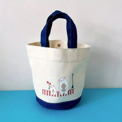 Casual Cartoon Bear Canvas Tote Bag Handbag Travel Storage Bento Bag