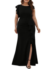 Bodycon Mermaid Maxi Dress Women's Plus Ruffle Sleeve Evening Dress