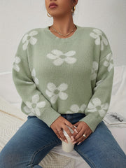 Floral Pattern Sweater Long Sleeve Round Neck Pullover
