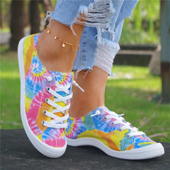 Women's Tie Dye Canvas Sneakers Comfort Lace-Up Casual Low Top Shoes
