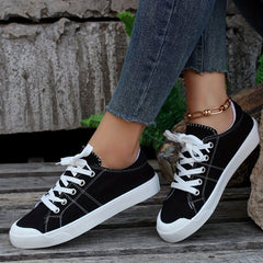 Women's Black Canvas Casual Flat Sneakers