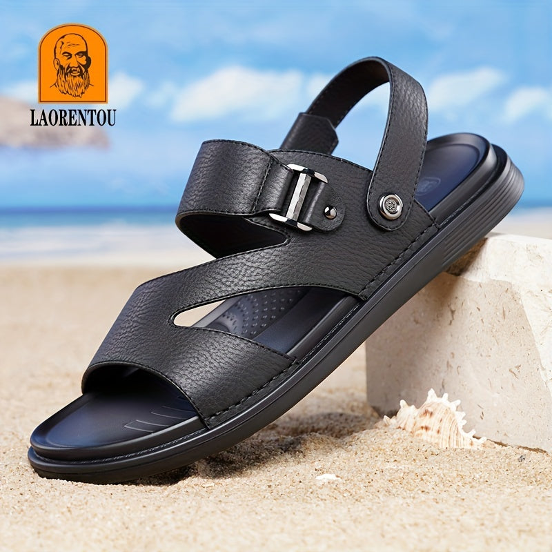 LAORENTOU Men's Leather Sandals Lightweight Quick Dry Beach Shoes