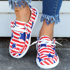 Women's Star & Stripe Pattern Walking Shoes Independence Lace Up Canvas Shoes