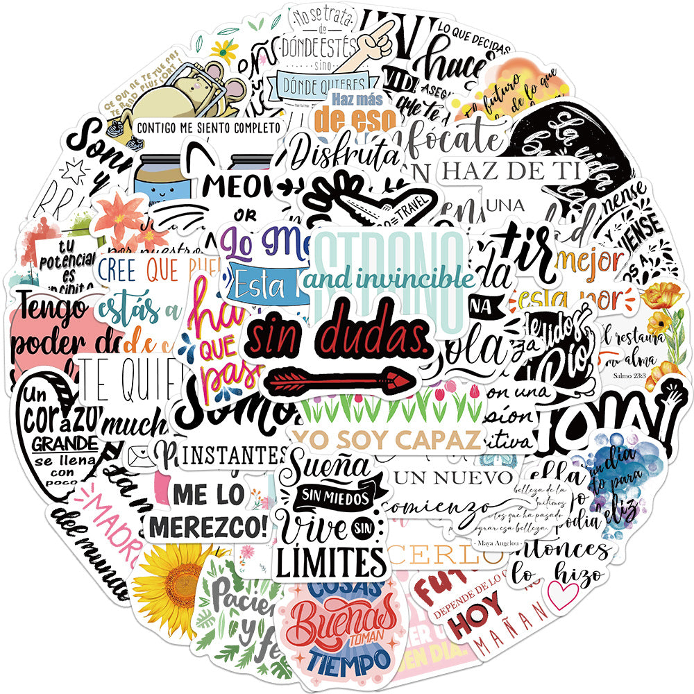 50pcs Spanish Inspirational Waterproof Stickers for Laptops Scrapbooks