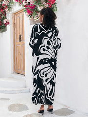 Plus Size Boho Kaftan Dress Women's Plus Butterfly Print V Neck Beachwear Maxi