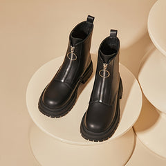 DAPHNE PU Leather Zipper Combat Boots Thick Soled Platform