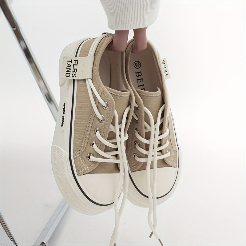 Women's Platform Canvas Shoes Lace Up Low Top Sneakers