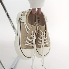 Women's Platform Canvas Shoes Lace Up Low Top Sneakers