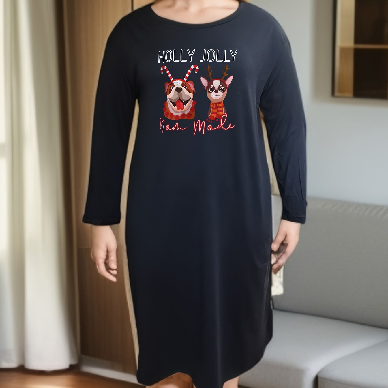 Christmas Lounge Dress Women's Plus Christmas Puppy Graphic