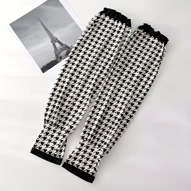 Sunscreen Ice Silky Arm Sleeve Houndstooth Summer UV Protection Gloves