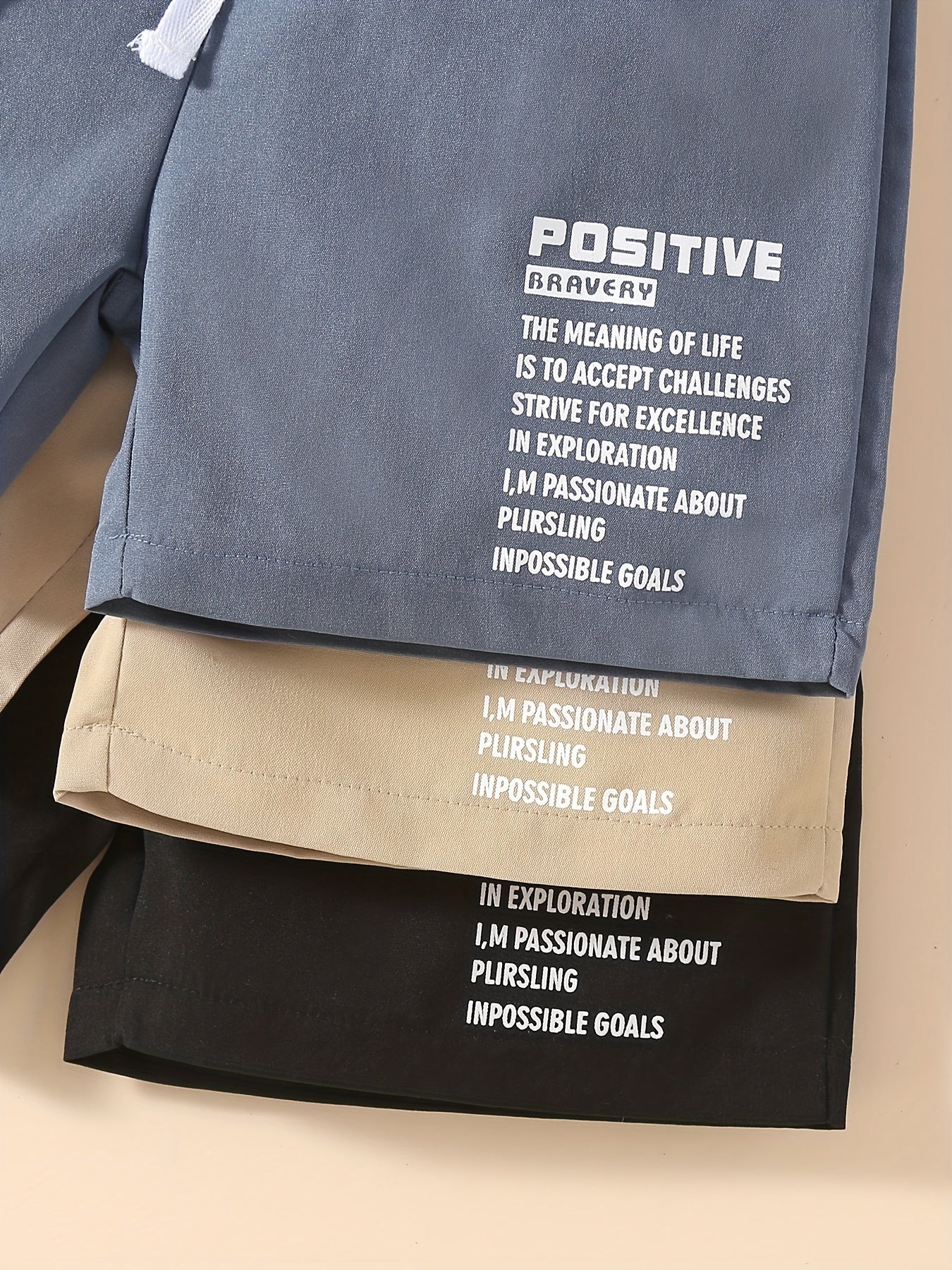 3pcs Positive Letter Print Boys Comfortable Creative Shorts