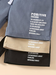 3pcs Positive Letter Print Boys Comfortable Creative Shorts
