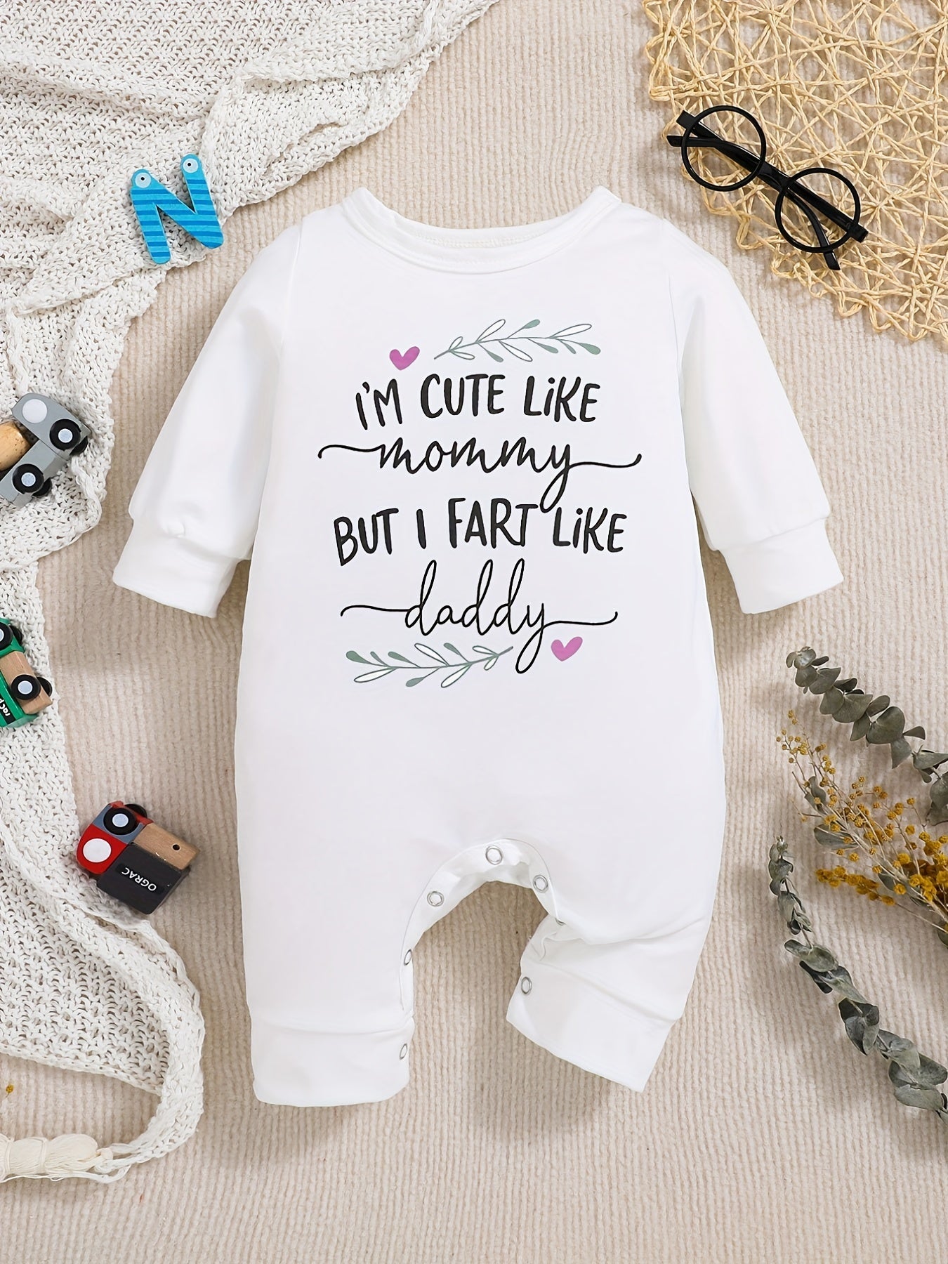 Long Sleeve I M Print Bodysuit for Baby Boys & Girls