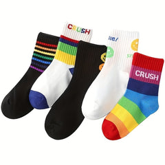 5 Pairs Boys Rainbow Knitted Crew Socks for Autumn Winter