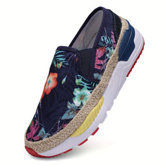 Women's Floral Print Slip On Loafers Lightweight Espadrilles