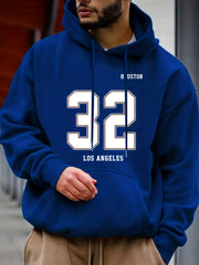 Number 32 Print Hoodie For Men Casual Graphic Pullover Hooded Sweatshirt