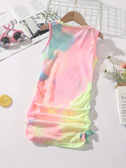 Girls Tie Dye Sleeveless Dress with Drawstring