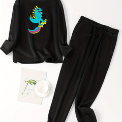 Women's Plus Dino Print Fleece Tee & Jogger Pants Lounge Set