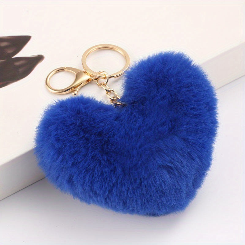 Heart Shape Pom Poms Keychain Fluffy Rabbit Fur Keyring for Car Bag