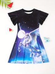 Girls Rainbow Unicorn 3D Print Dress Party Summer Kids Gift