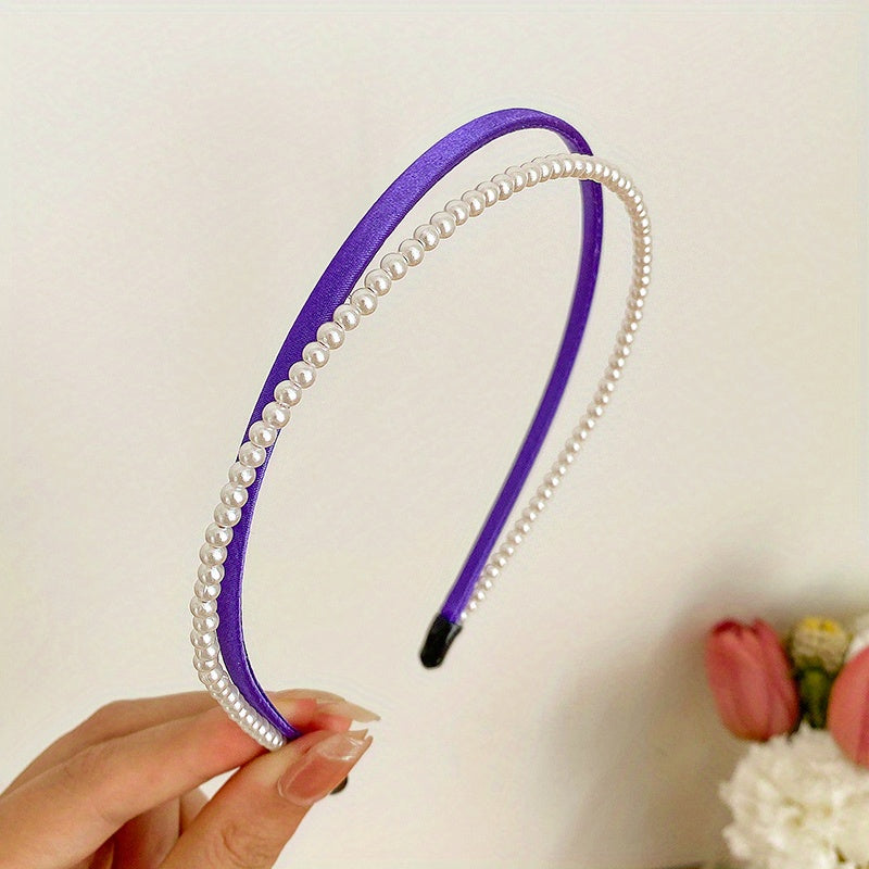 Double Layer Faux Pearl Hair Hoop for Face Washing and Yoga