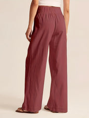 Women's Casual Wide Leg Trousers Elastic High Rise Loose Fit Pants