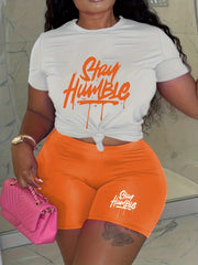 Letter Print T Shirt & Shorts 2pcs Set Women's Clothing
