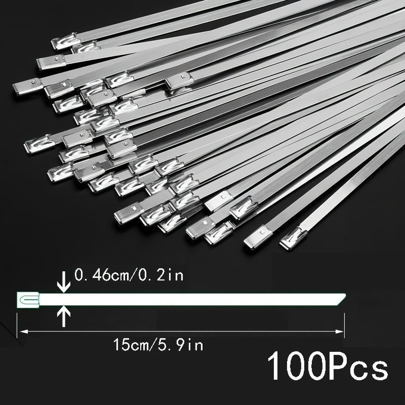 100pcs 304 Stainless Steel Cable Ties Self locking Metal Marine Harness Wire Tie