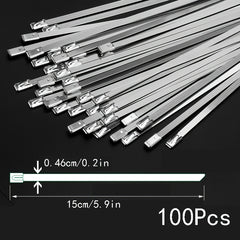 100pcs 304 Stainless Steel Cable Ties Self locking Metal Marine Harness Wire Tie