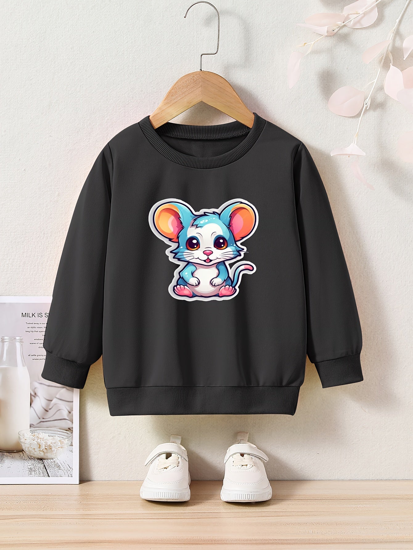 Toddler Cartoon Mouse Print Long Sleeve Sweatshirt