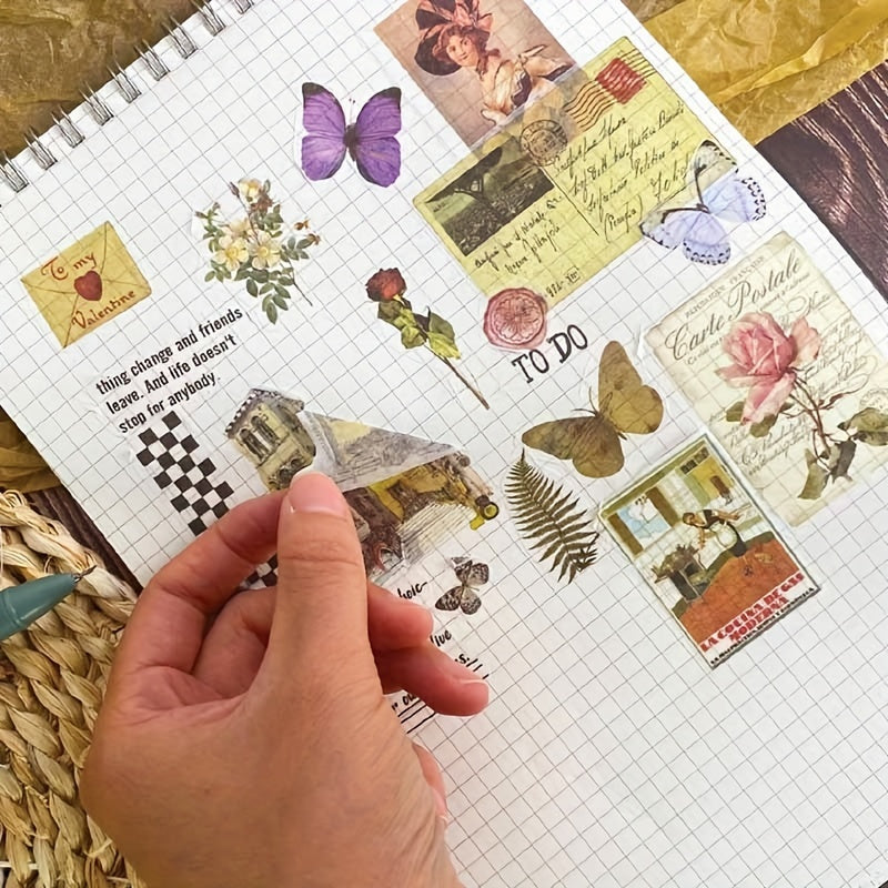 DIY Retro Journal Stickers Kit - Literary & Artistic Floral Butterfly Materials