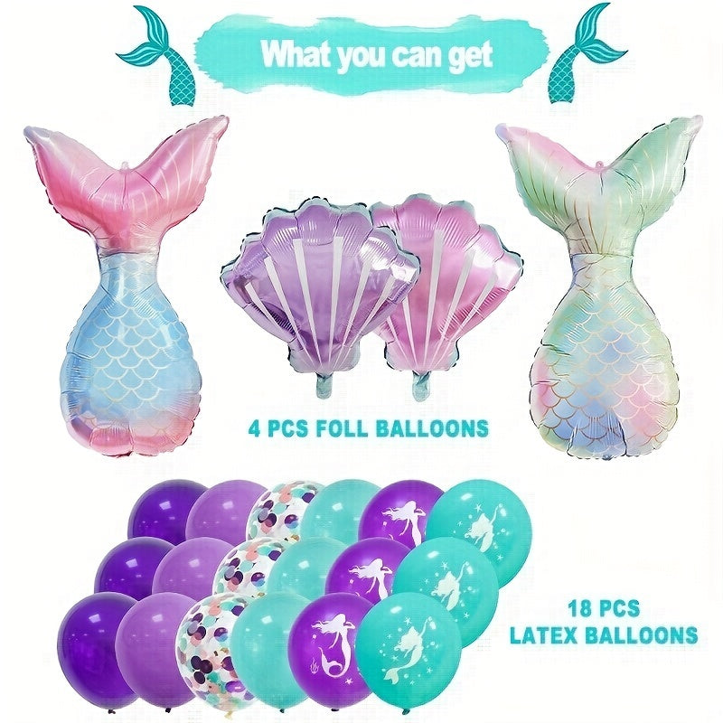 22pcs Mermaid Tail Balloons for Birthday Party Decoration