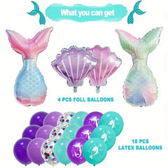 22pcs Mermaid Tail Balloons for Birthday Party Decoration