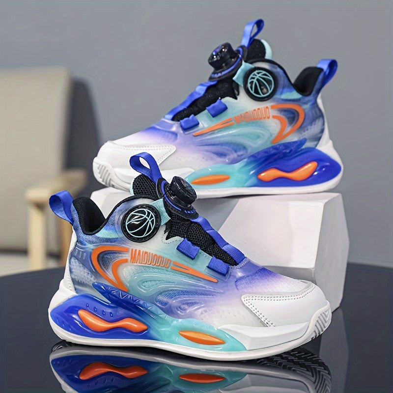 Boys' Basketball Shoes with Rotating Buckle Soft Sole