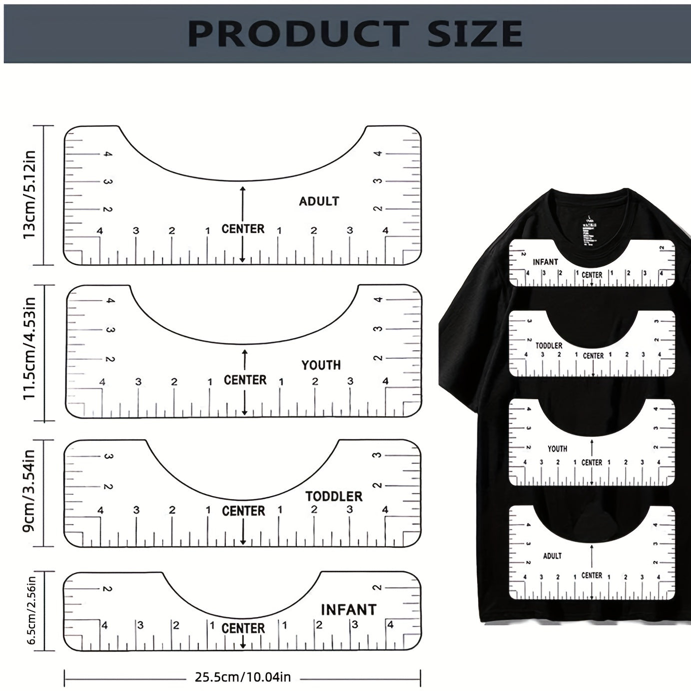 4pcs T shirt Ruler Guide For Vinyl Round PVC Alignment Heat Press 25