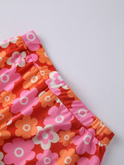 Floral Print High Waist Flare Leg Pants Elastic Waist Pants