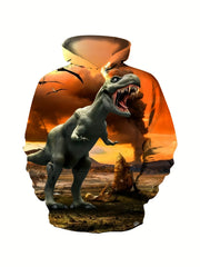 Dinosaur 3D Print Boys Casual Hooded Sweatshirt