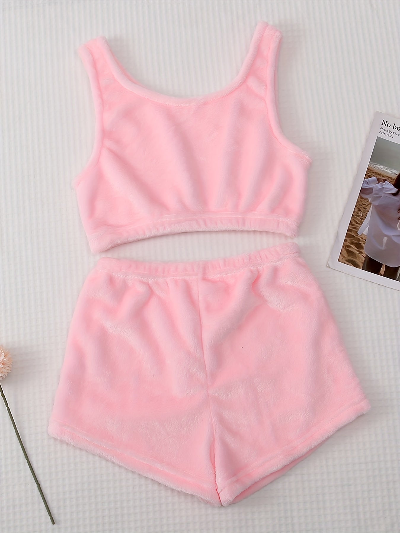 Flannel Pajama Set Sleeveless Tank Top & Shorts