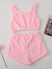Flannel Pajama Set Sleeveless Tank Top & Shorts